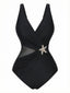 Maillot de bain une pièce gainant col V et motif étoile mer années 1950