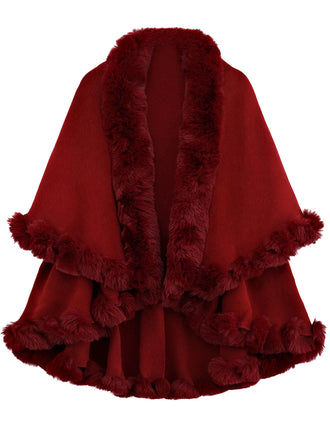 Cape chùle double épaisseur avec col en fourrure des années 1950