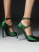 Chaussures à Talons Hauts Pointues en Satin Vert Foncé