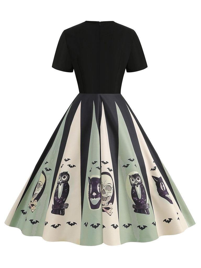 Robe patchwork imprimé toile d'araignée pour Halloween des années 1950