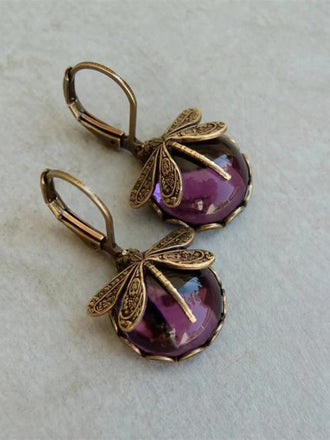Boucles d'oreilles vintage en pierres précieuses et libellules
