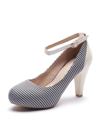 Escarpins vintage pied-de-poule talons coniques et bride cheville