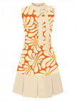 [Prévente] Robe Plissée Col Montant Floral Orange Années 60