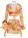 4PCS Orange Dos-Nu Florale Bikini & Résille Cache Maillot Ensemble Années 1960