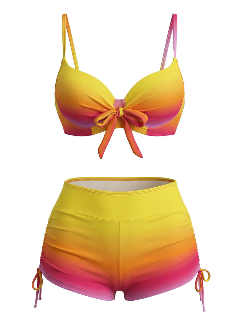 Ensemble bikini short de bain à lacets dégradé années 60