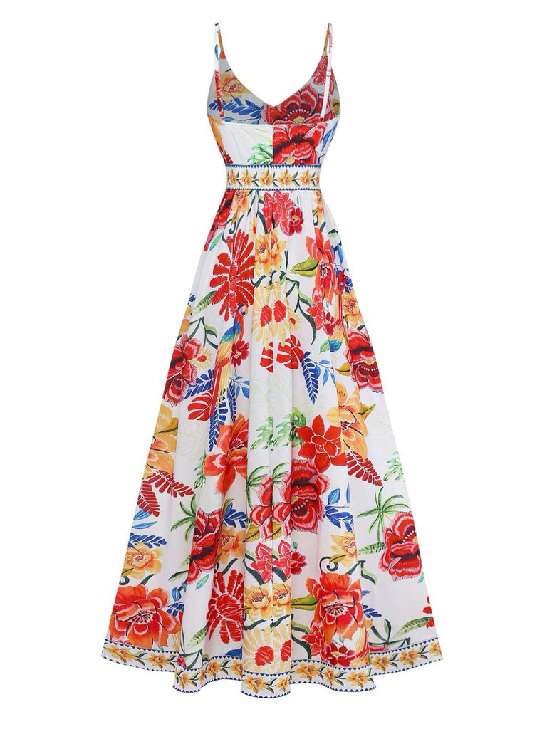 Robe Maxi Sans Manches Col V Floral Multicolore Années 70