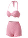 [Prévente] Ensemble Bikini Dos-Nu Smocké & Haut Cache-Maillot Fraise Rose Années 1950 5