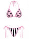 [Prévente] Gothique Crâne Imprimé Rayée Ensemble Bikini Rose Années 1980 2