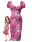 [Prévente] Robe moulante rose décolleté cœur et imprimé léopard années 1960