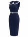 [Prévente] Robe Crayon Sans Manches à Revers Bleu Profond Années 60