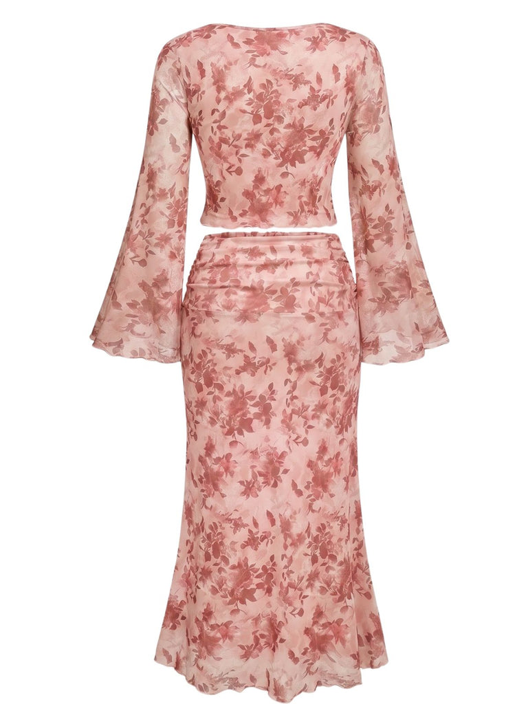 [Prévente] Robe Longue Florale Col en V Manches Bouffantes avec Ceinture années '70 3