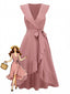 Robe col en V ourlet volants et liens années 1930