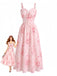 Robe Trapèze Florale Col en V Manches Longues avec Ceinture années '40