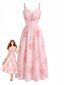 Robe rose motif floral col volants et smocks années 1940