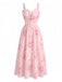 Robe Trapèze Florale Col en V Manches Longues avec Ceinture années '40 2