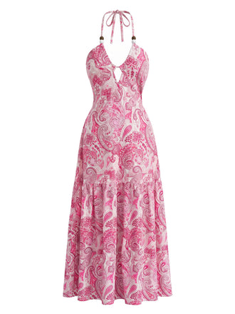 Robe Évasée Florale Col en V Manches Courtes avec Ceinture années '50 3