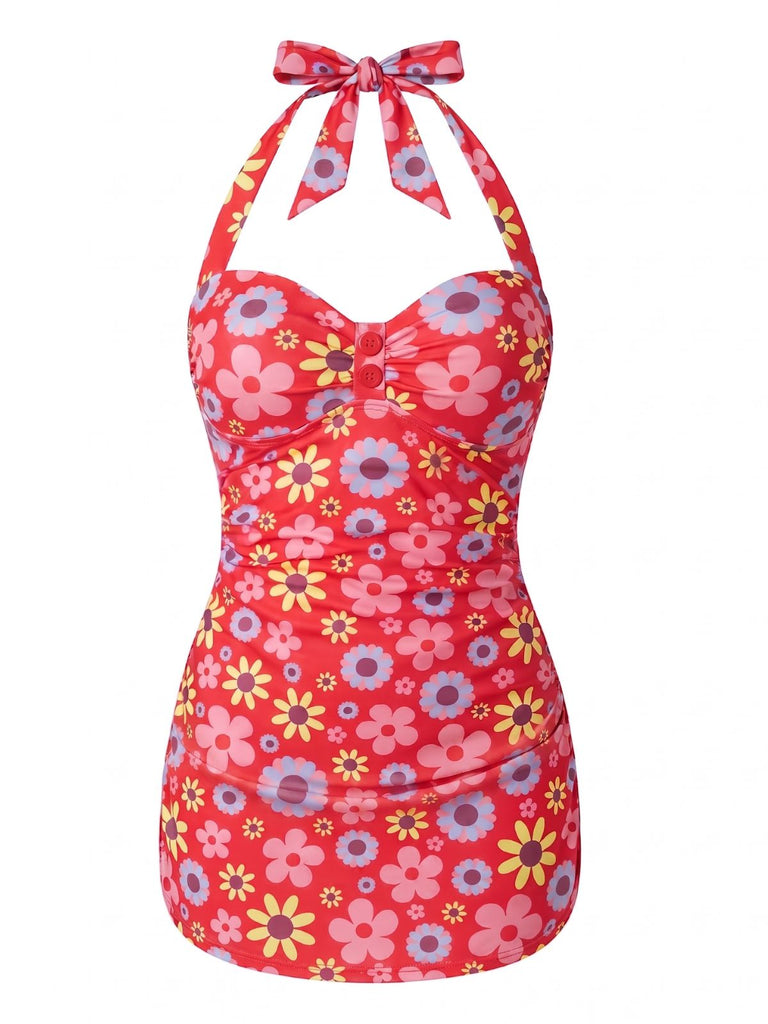 [Prévente] Maillot de Bain Une Pièce Dos-Nu Fleuri Rose Années 1960 2