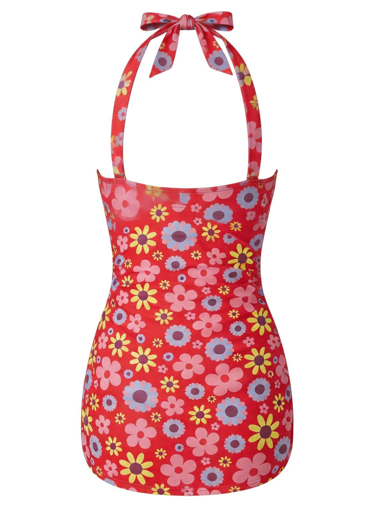 [Prévente] Maillot de Bain Une Pièce Dos-Nu Fleuri Rose Années 1960 3