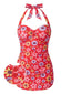 [Prévente] Maillot de bain une pièce rose à motif floral dos nu années 60