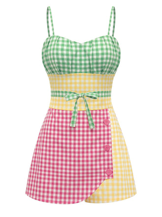 [Prévente] Combishort à Bretelles Fines en Coton Vichy Multicolore Années 1950