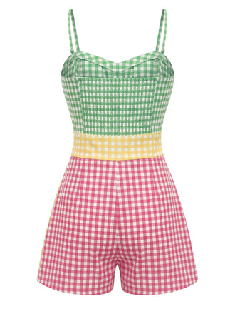 [Prévente] Combishort à Bretelles Fines en Coton Vichy Multicolore Années 1950 2