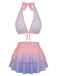 [Prévente] Ensemble Bikini Dos-Nu à Volants Dégradé Pastel Rose Années 1950 3