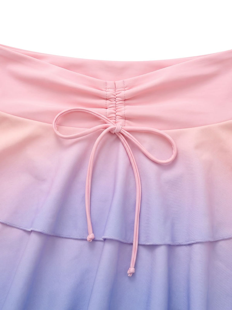 [Prévente] Ensemble Bikini Dos-Nu à Volants Dégradé Pastel Rose Années 1950 4