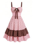[Prévente] Robe à Volants Étagés à Bretelles et Pois Rose Années 50