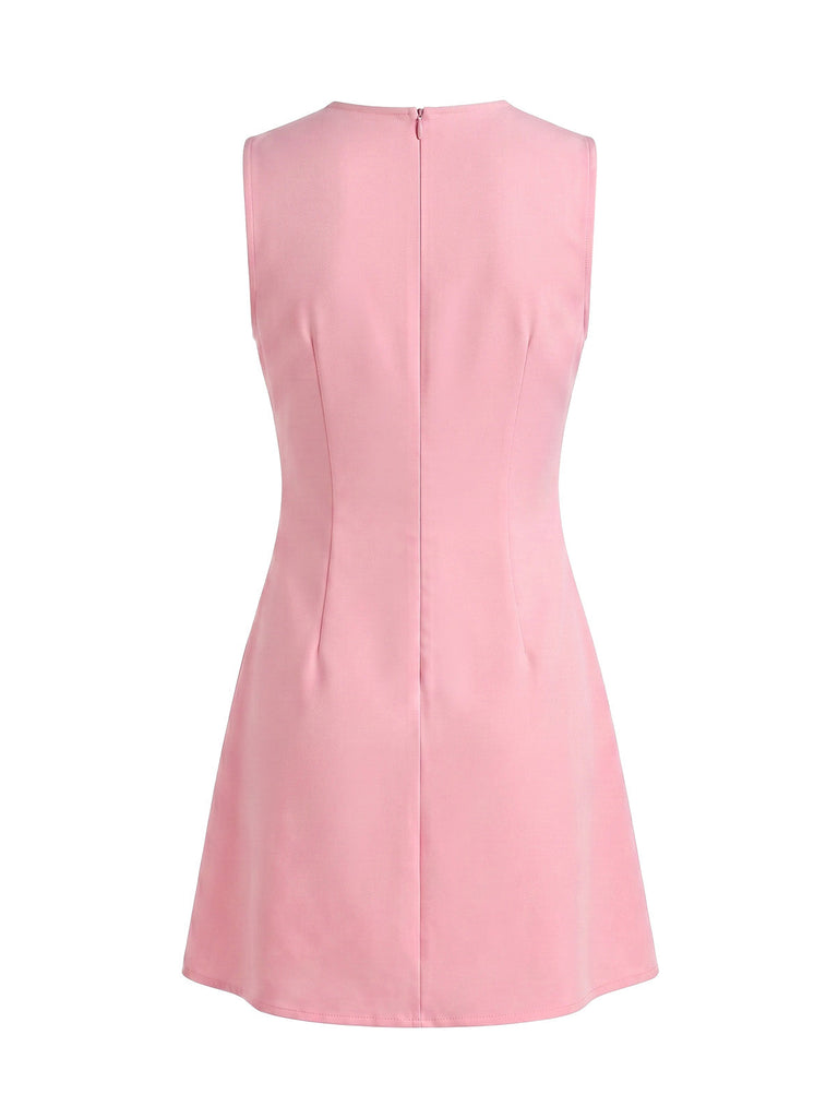 Robe Ligne A Sans Manches Col Rond avec Perles Rose Années 60