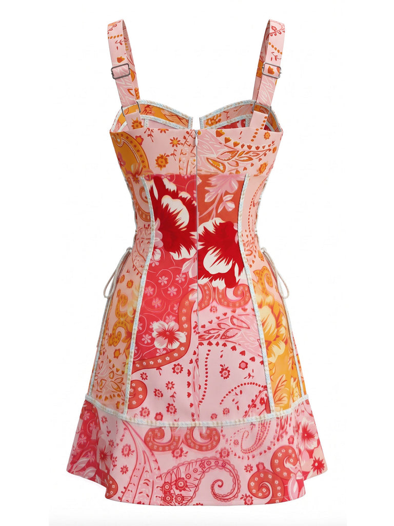 Mini Robe Lacée Floral Paisley Rose Années 70
