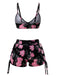 Florale Imprimée Cordon Ensemble Bikini Noir & Rose Années 1940 3