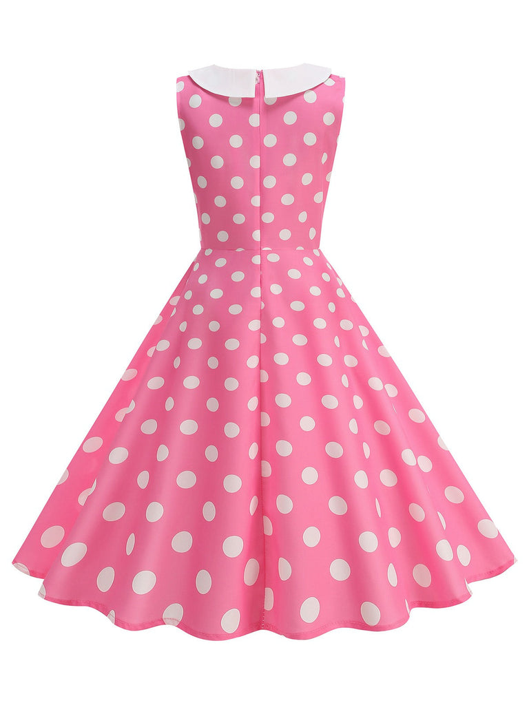 Robe sans manches à pois et col Claudine années 1950