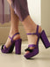 Sandales à Plateau Bout Ouvert Bride Cheville Talon Bloc Violettes 4