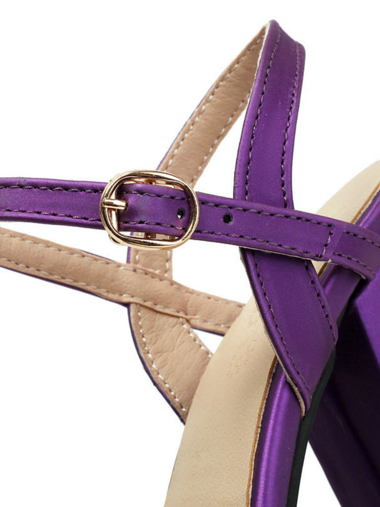 Sandales à Plateau Bout Ouvert Bride Cheville Talon Bloc Violettes 6