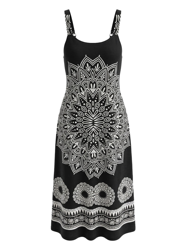 [Grande Taille] Noir Col en V Bride Bohème Robe Années 1970 3