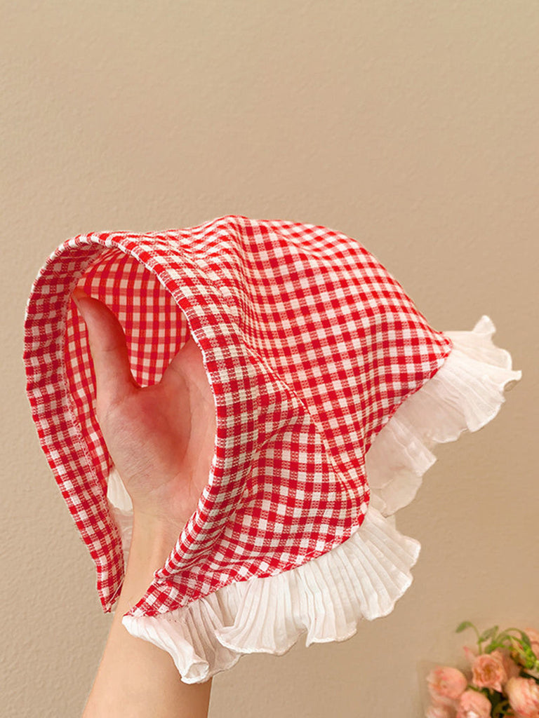 Foulard Tête en Maille Transparente avec Pompons et Dentelle Rose
