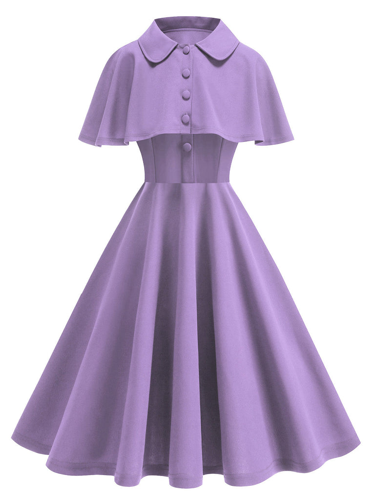 Robe à Ligne A avec Cape Uni Violet Années 50