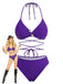Ensemble Bikini Halter Lacé Uni Violet Années 80