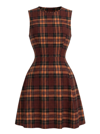Robe en A à Carreaux Sans Manches Rouge Années 1960 2