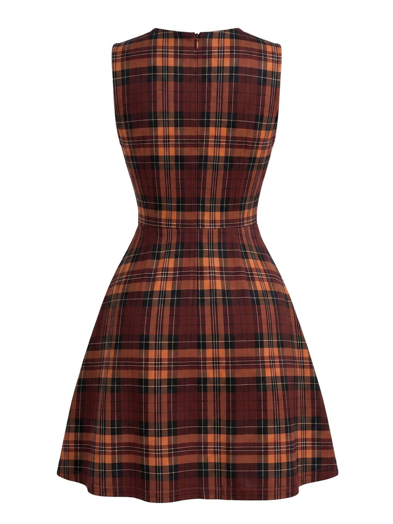 Robe en A à Carreaux Sans Manches Rouge Années 1960 3