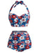 [Prévente] Florale Dos-Nu Ensemble Bikini Rouge & Bleu & Blanc Années 1950 2