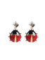 Boucles d'oreilles pendantes dorées motif coccinelle rouge et cristaux