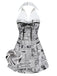 Robe Gris Imprimé Journal Halter Col V