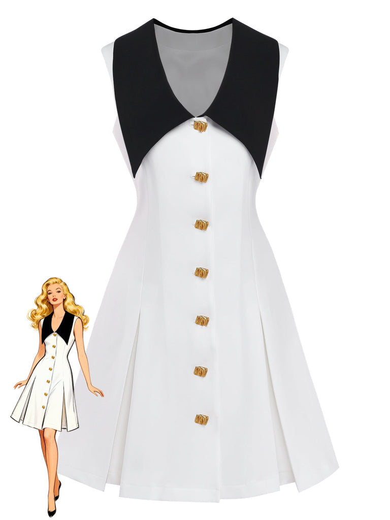 Robe mini blanche col Chelsea sans manches années 60