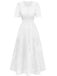Robe blanche volants col V dentelle ajourée