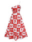 Robe bretelles spaghetti rouge carreaux floral 1930s