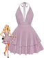 Robe courte rose paillettes décolleté V plongeant 1960s