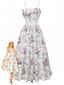 Robe de thé blanche à corset fleuri années 1940