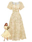 Robe jaune mousseline à manches papillon années 1930
