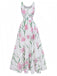 Robe longue blanche sans manches à col rond et imprimé floral années 1930